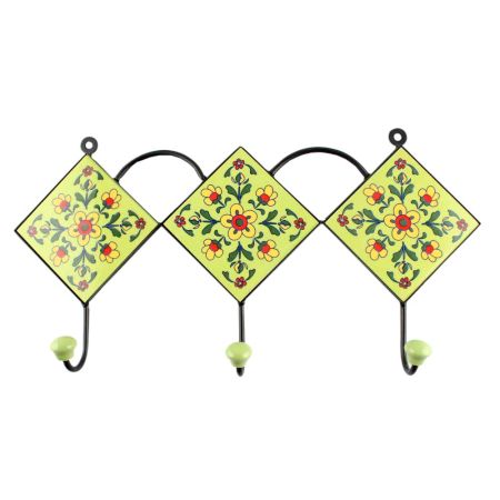 Pea Green Tiny Flower Ceramic Tile wall Hook